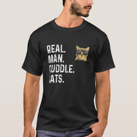 Echte Mannen, knuffel katten shirt Funny Cat Fathe (Voorkant)
