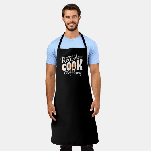 Echte Mannen Koken Script Zwart Wit Chef Cadeau Schort (Gedragen)