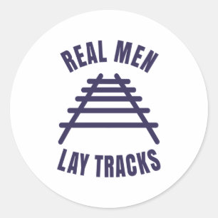 Echte mannen leggen rails vast ronde sticker