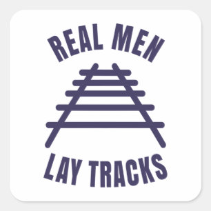 Echte mannen leggen rails vast vierkante sticker