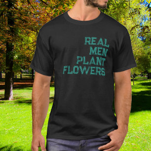 Echte Mannen Planten Bloemen Groene Afgeplatte Typ T-shirt