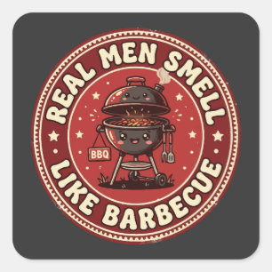 Echte Mannen Ruiken Naar Barbecue Retro Grill Vierkante Sticker