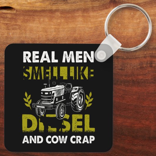 Echte Mannen ruiken naar diesel en Koe onzin boer Sleutelhanger (Achterkant)