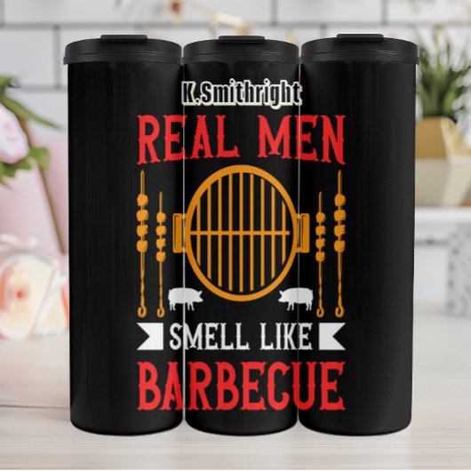 Echte Mannen smeren als barbecue Thermosbeker