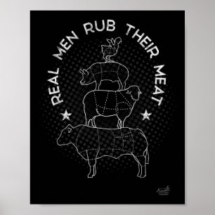 Echte Mannen Wrijven Hun Vlees Bbq Rookoven Meeste Poster