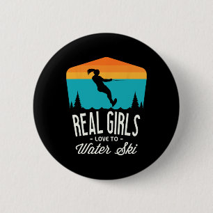 Echte meisjes houden van waterskiën water skiër gr ronde button 5,7 cm