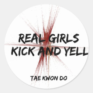 Echte Meisjes Kick en Yell Taekwondo Ronde Sticker