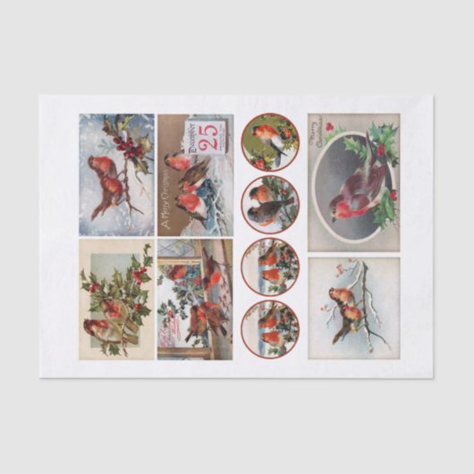 Echte (niet AI) Robin Bird Ephemera Fussy Cuts Tissuepapier (Voorkant)