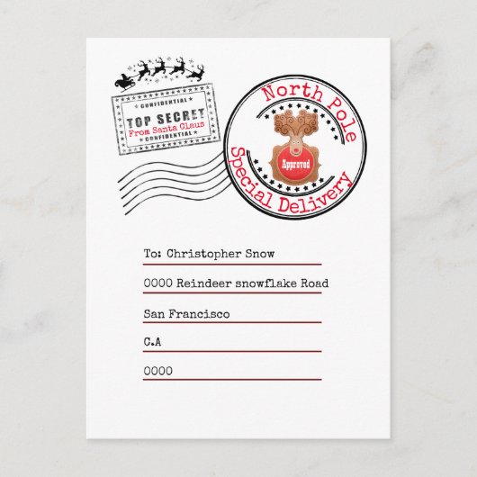 Echte Noordpool retourzending van Santa naar kinde Briefkaart (Voorkant)