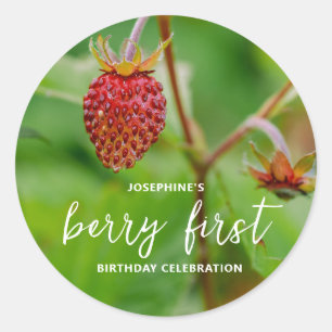 Echte rode aardbeifoto bes eerste verjaardag ronde sticker