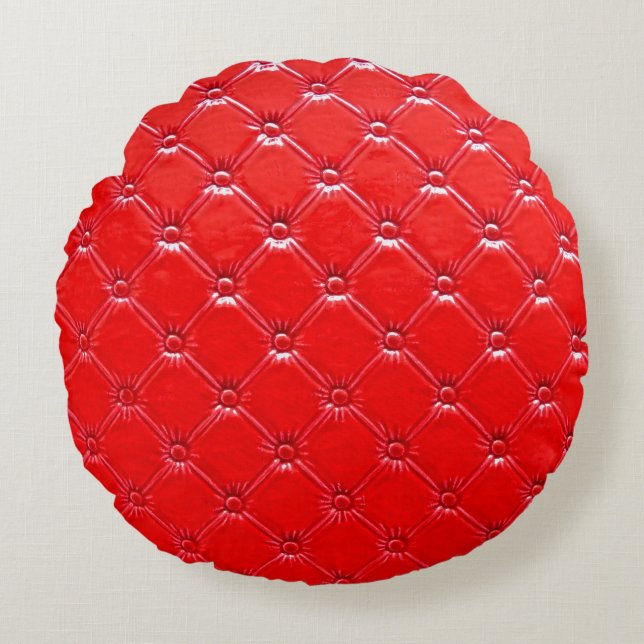 Echte rode lederbekleding. rond kussen (Voorkant)