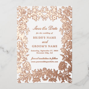Echte roze gouden bloem bruiloft 'Save the Date'-k Folie Uitnodiging