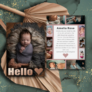 Echte Roze Gouden Fotocollage Baby Aankondiging
