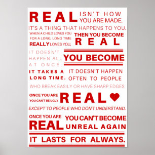 Echte Velveteen Rabbit Quote Poster (rood)