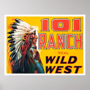 Echte Wild West Show, 1910. Oude reclame Poster