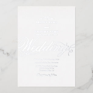 Echte Zilveren Folie Classy Luxe Witte Huwelijk Uitnodiging