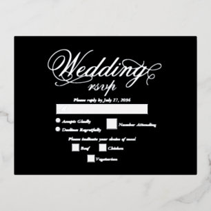 Echte Zilveren Folie Elegante Luxe Zwarte Huwelijk Uitnodiging Briefkaart