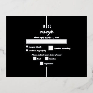 Echte Zilveren Folie Zwart Monogram Huwelijk RSVP Uitnodiging Briefkaart
