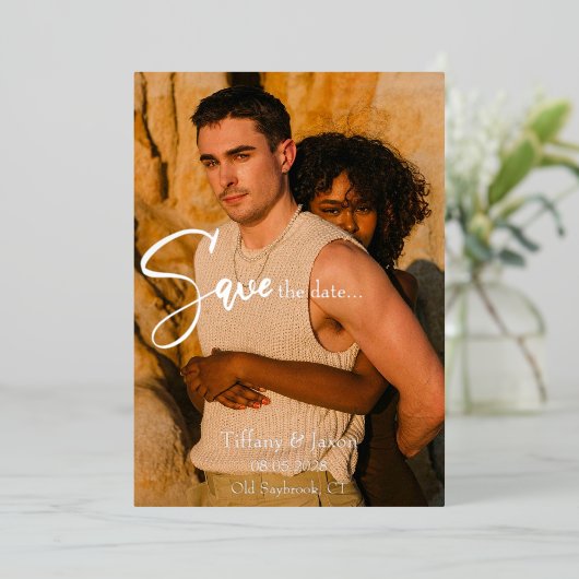 Echte zilverfolie modern Save the Date Folie Uitnodiging (Staand Voorkant)