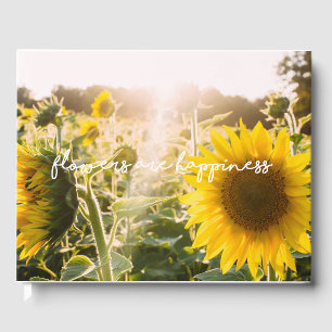 Echte Zonnebloem Foto Veld Bloemen Zijn Geluk Gastenboek