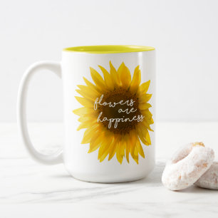 Echte Zonnebloem Foto Veld Bloemen Zijn Geluk Tweekleurige Koffiemok