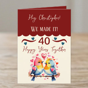 Echtgenoot 40ste verjaardag vogels maroonblauw kaart