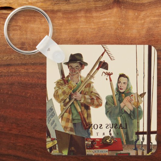 echtgenoot en vrouw met tuinbouwmiddelen sleutelhanger (Voorkant)