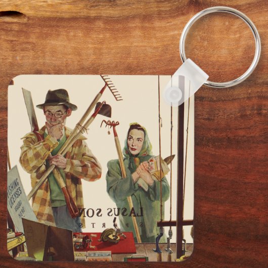 echtgenoot en vrouw met tuinbouwmiddelen sleutelhanger (Achterkant)