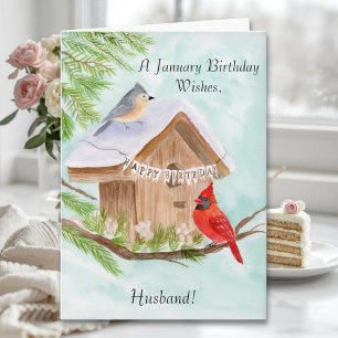 Echtgenoot Gelukkige Januari Verjaardag Vogels Kaart