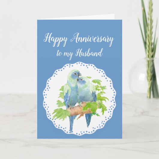 Echtgenoot Jubileum, Cute Romantic Parrots, Birds Kaart (Voorkant)