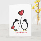 echtgenoot schattige pinguïn Kerstmis Kaart (Gele Bloem)