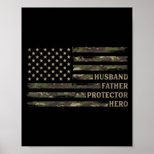 Echtgenoot Vader Beschermer Held Camo Vlag VS Poster