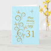 Echtgenote 31e verjaardag met gouden vlinders kaart (Gele Bloem)