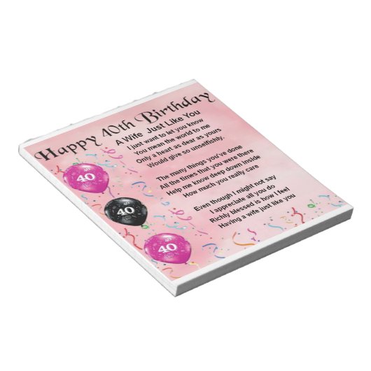 Echtgenote - 40e verjaardag notitieblok (Schuin)