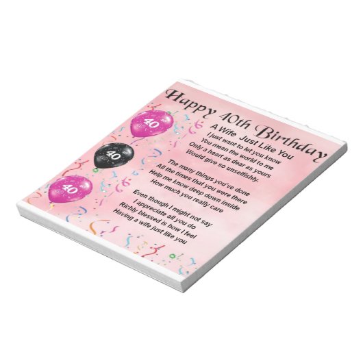 Echtgenote - 40e verjaardag notitieblok (Gedraaid)