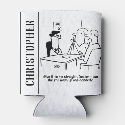 Echtgenote heeft een gebroken arm in een zingeling blikjeskoeler (Achterkant)