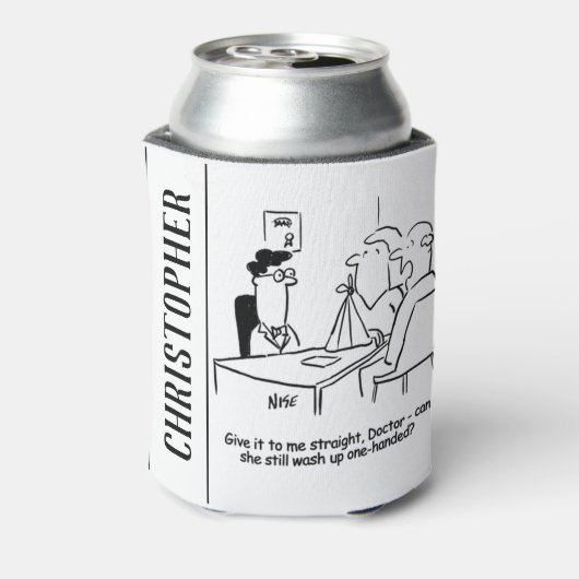 Echtgenote heeft een gebroken arm in een zingeling blikjeskoeler (Blikje Achterkant)