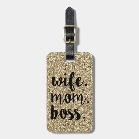 Echtgenote mam Boss Glitter Gold bagagelabel (Voorkant verticaal)