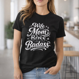 Echtgenote Moeder Baas Stoer Zilver Typografie T-shirt