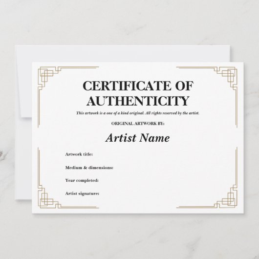 Echtheid van aangepast Gold Art Deco-certificaat Kaart (Voorkant)