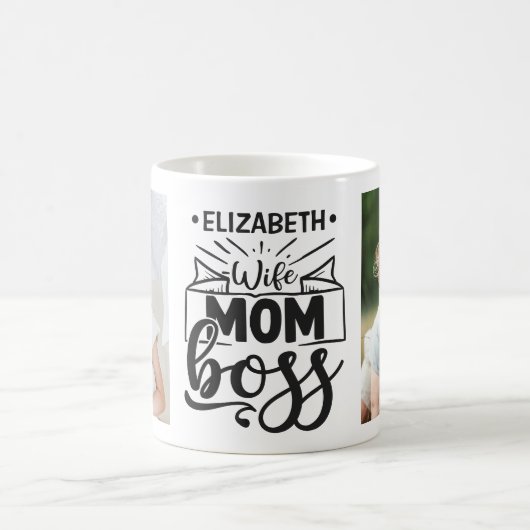 Echtmavrouw baas aangepaste naam 2 foto koffiemok (Center)