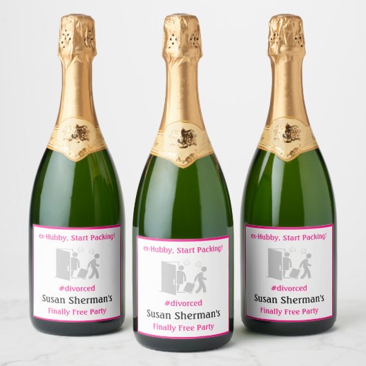 Echtscheiding Feest Viering Roze Eindelijk Gratis  Sparkling Wijnetiket (Flessen)