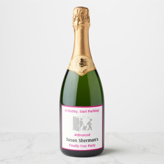 Echtscheiding Feest Viering Roze Eindelijk Gratis  Sparkling Wijnetiket (Voorkant)