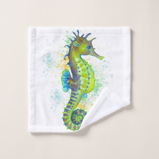 Éclaboussure d'hippocampe de vert jaune (Gant de toilette)