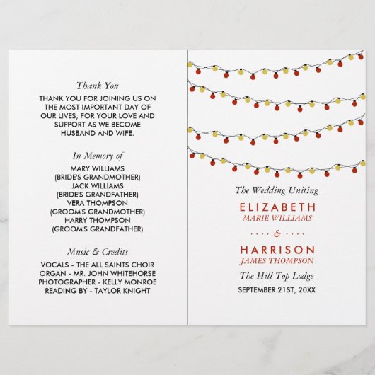 Éclairage à cordes moderne, programme de mariage r (Devant)