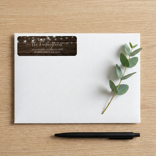 Éclairage à cordes rustiques Étiquette de adresse