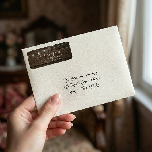 Éclairage à cordes rustiques Étiquette de adresse 