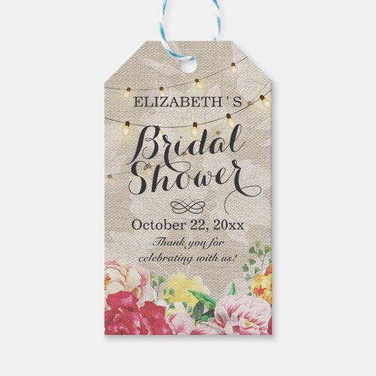 Éclairage Chic à cordes lin Merci Floral étiquette (Devant)