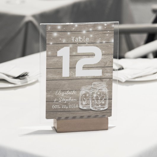 Éclairage de jarre de maçon de numéro de table de