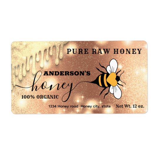 Éclairage gouttes Bee script miel jarre étiquette (Devant)